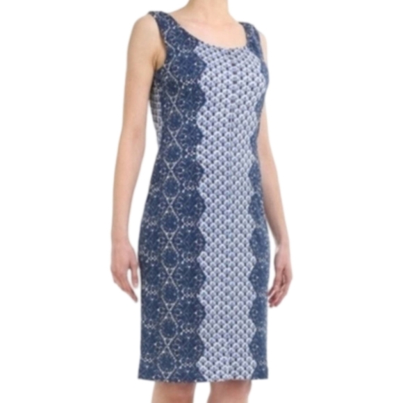 TORY BURCH Porter Dress | Size Small | Blue Geometric Print - Picture 4 of 14